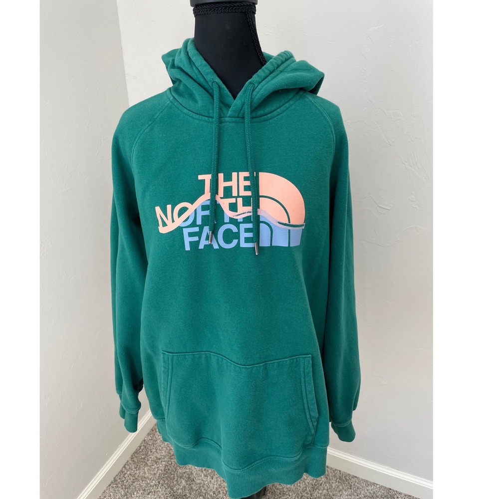 The North Face Womens Green Circular Design Graphic Logo Fleece Hoodie XL